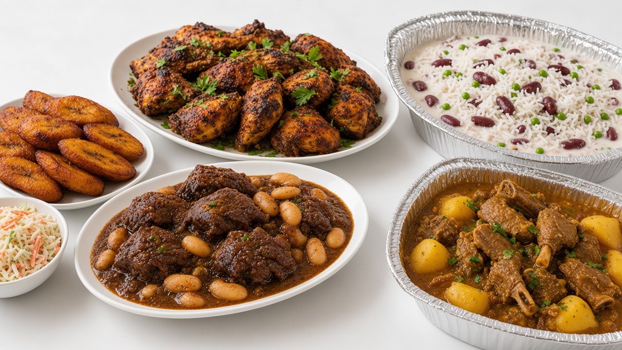 Large sharing platters of Jamaican food for bulk orders